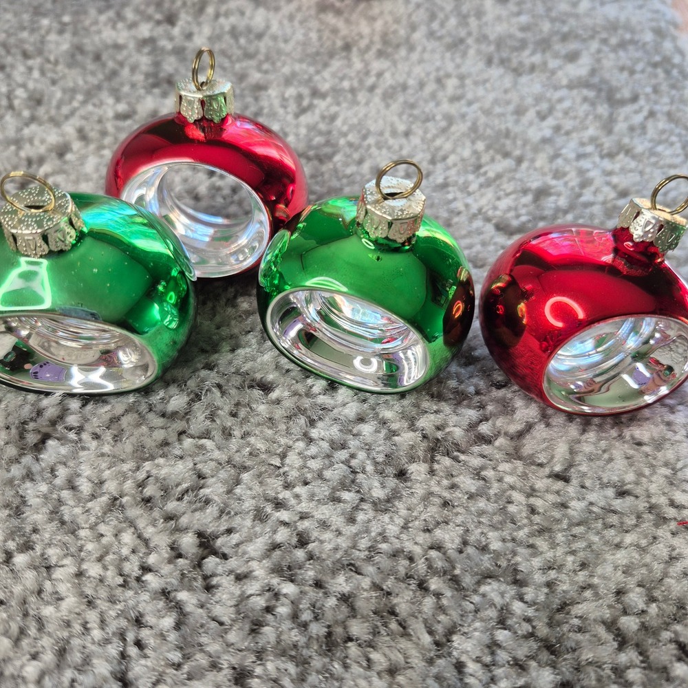 Vintage Style Glass Doughnut Christmas Ornaments Red Green Set of 4 MCM Retro